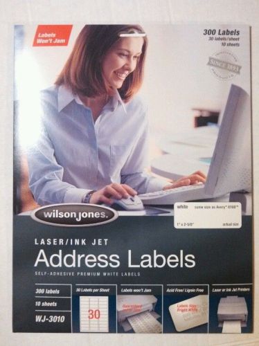 Wilsonjones Laser LabelsWJ-3010 / Avery 8160 NEW 300 Labels 10 Sheets