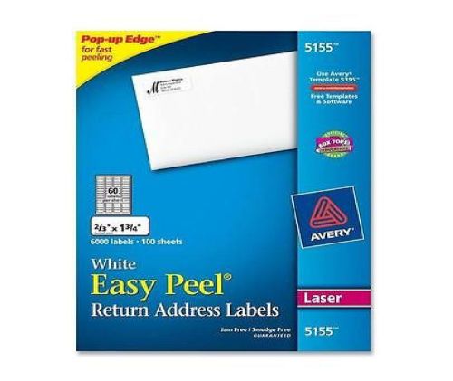 Avery # 5155 Easy Peel White Return Address Labels 2/3&#034;x 1 3/4&#034; White 6,000 pk.