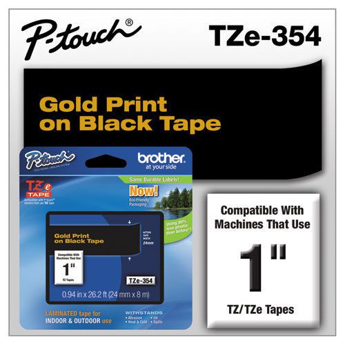 TZe Standard Adhesive Laminated Labeling Tape, 1w, Gold on Black