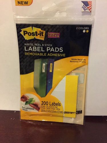 Post-it  Removable Label Pads, 3/8w x 2-3/8h, White/Yellow, 200 Labels/Pack
