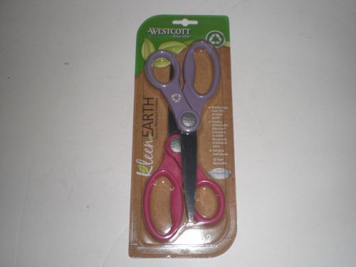 WESTCOTT KLEEN EARTH STRAIGHT HANDLES 8&#034; Scissors 2 Pack ( pink and purple )