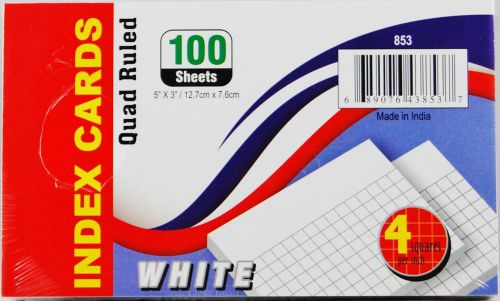 Index Card Quad Ruled White - 100 Sheets - 5&#034; x 3&#034; - Case of 36