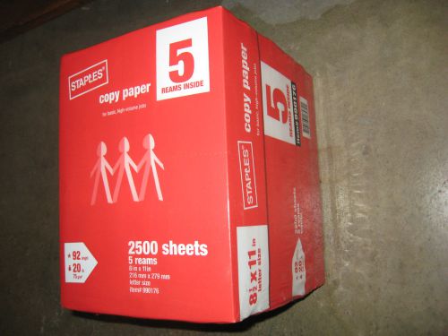 Local only - staples 8.5 x 11 copy paper 5 ream case 2500 sheets  copy print for sale