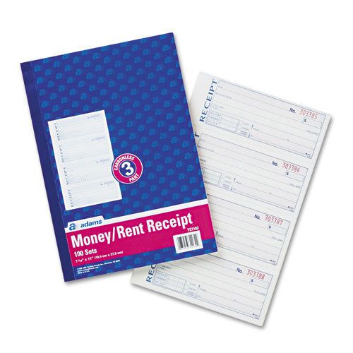 Adams Business Forms Receipt Book, 7-5/8 x 11, Three-Part Carbonless, 100 Forms