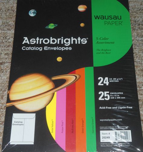 WaUSAu ASTROBRIGHTS ENVELOPES 25 count PACK Five Color Assortment 24# 20249 NIP