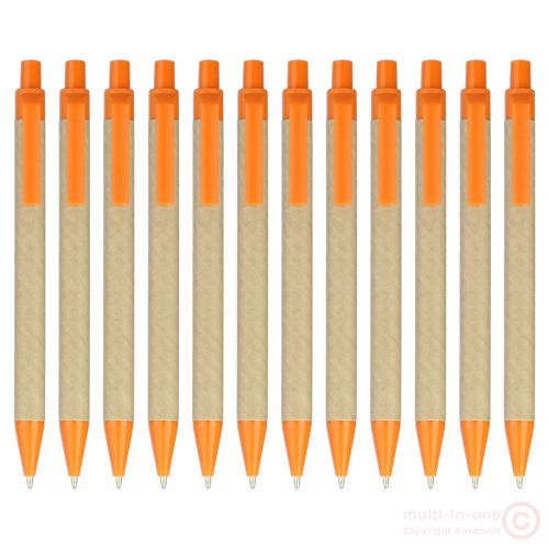 lot 12pcs orange plastic clip paper ball pen,ECO ballpoint pen,black ink refill