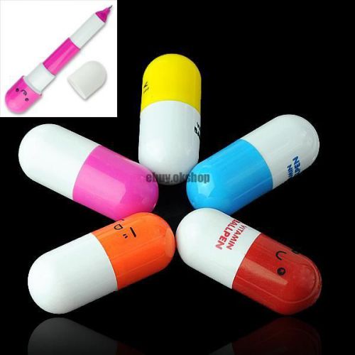 Randomly lovely telescopic capsule pills shape ball point pen for children kids for sale