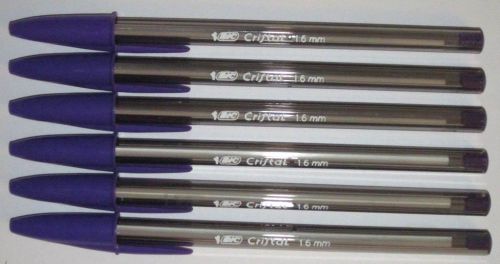 6 Bic Cristal Bold Ballpoint Pens - Purple Ink - Bold 1.6mm