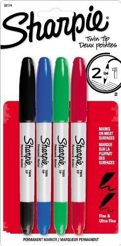4 Pack Sharpie Twin-Tip Assorted Color Permanent Markers, Fine &amp; Ultra-Fine Tips