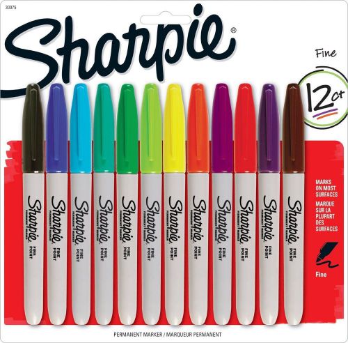 SHARPIE FINE TIP PERMANENT MARKERS~12 RAINBOW COLOR PACK~SCHOOL SUPPLIES~NEW