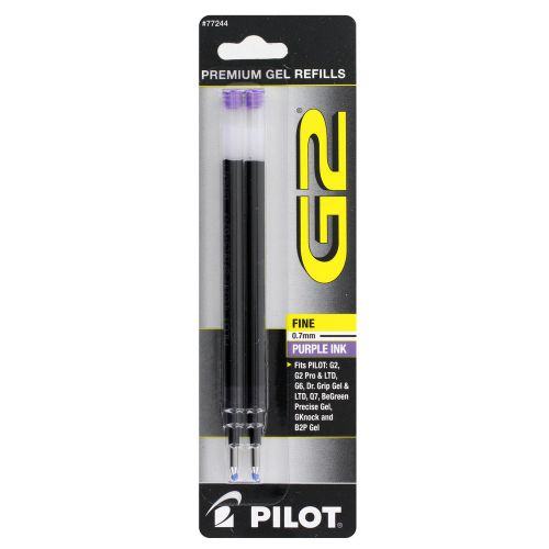 Pilot G2 Gel Ink Rollerball Refill, , Fine Point, Purple Ink, 2/Pack