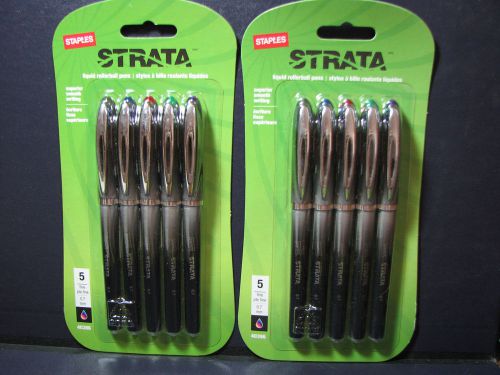 2 x Staples® Strata™ Liquid Rollerball Pens, Fine Point, Assorted, 5/Pack