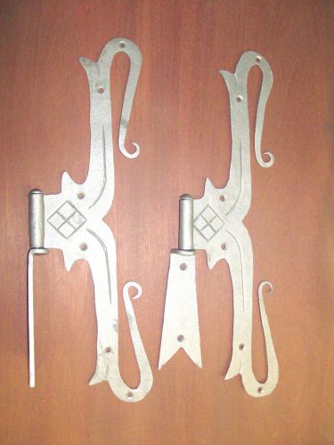 Pair of colonial english cockshead pintal hinges,hand forged by blacksmiths for sale