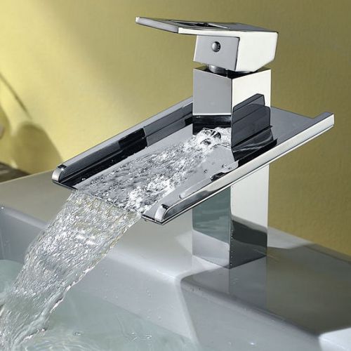 Modern Cascade Waterfall Bathroom Vessel Sink Faucet Tap in Chrome Free Shipping
