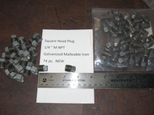 Lot of 74 square head plug galvanized black malleable iron class 150 pipe 1/4&#034; for sale