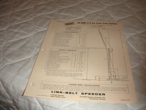 1967 link-belt model hc-108b tower truck crane sales brochure for sale