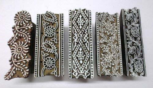 LOT OF 5 WOODEN HAND CARVED TEXTILE PRINTING ON FABRIC BLOCK STAMP FINE BORDER