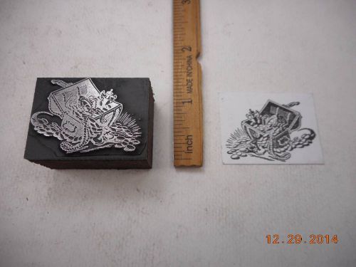 Letterpress Printing Printers Block, Pirate Treasure Chest w Coins &amp; Jewelry