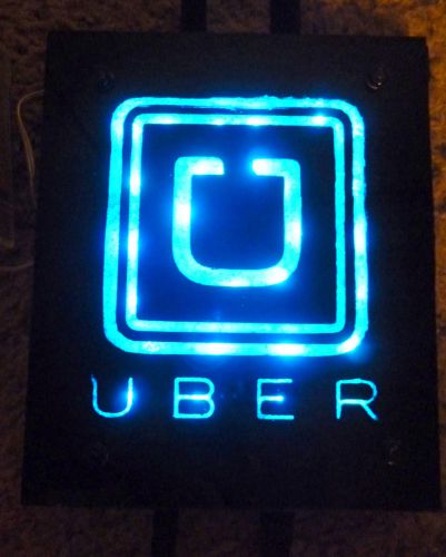 UBER Rideshare LED black / royal blue sign battery operated emblem visor mounted