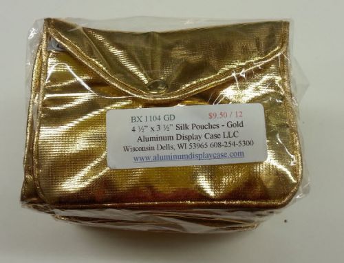 Jewelry Zipper Silk Pouches - Gold - 4 1/2&#034; x 3 1/2&#034;  - 12 pc pkg