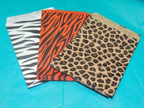 300 5x7 Orange Tiger, Leopard, Zebra Paper Bags, Animal Striped Colored Party
