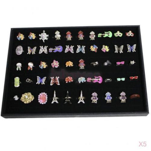 5 Velvet 100-Slot Ring Earring Cufflinks Jewelry Display Tray Box Case Organizer