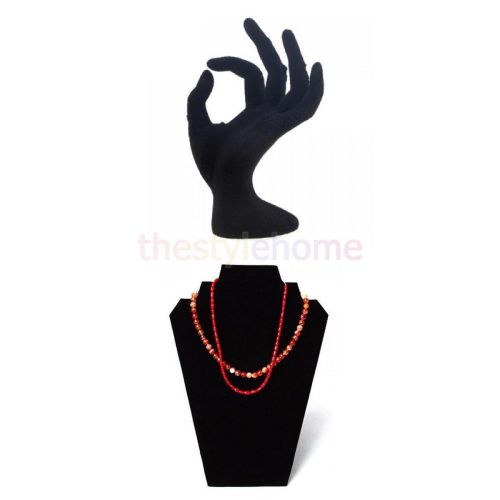 Necklace Showcase Bust Folding Easel + OK Hand Ring Jewelry Display Stand Holder