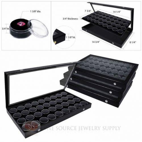 (4) black acrylic snap top display cases w/ black 36 gem jar gemstone inserts for sale