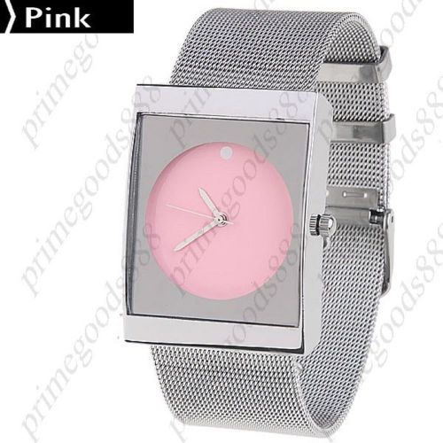 Silver Alloy Rectangle Case Free Shipping Wrist Quartz Wristwatch Women&#039;s Pink