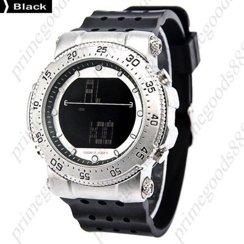 Digital LED Stopwatch Date Alarm Silicone Quartz Wrist Wristwatch Men&#039;s Black