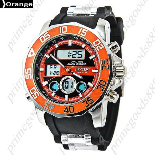 LCD Analog Digital Quartz Alarm Stopwatch Date Rubber Men&#039;s Wristwatch Orange