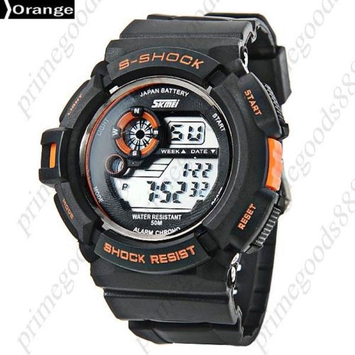Led 50 meter sports waterproof digital date men&#039;s wrist sport wristwatch orange for sale