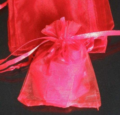 100pcs Solid Bright Red Organza Flare Drawstring Wedding Gift Pouch Bag 2.7x3.5&#034;