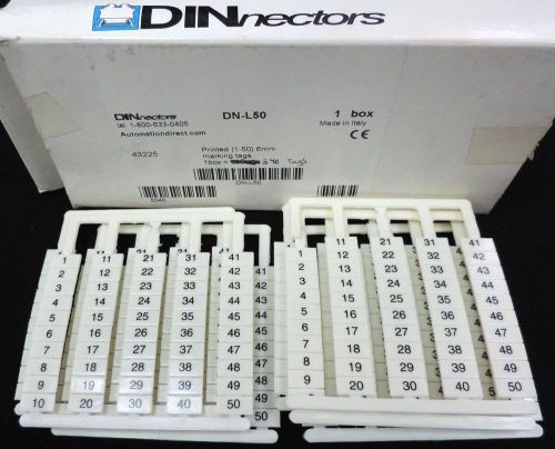 NEW BOX OF DINNECTORS DN-L50 PRINTED (1-50) 6MM MARKING TAGS 1 BOX = 340 TAGS