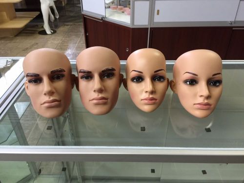 4 pcs New Plastic Mannequin Heads 2 Male 2 Female Flesh Tone Color #PS-GF-2/GM-2