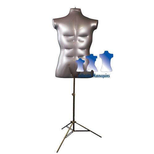 Inflatable Male Torso, Large, Silver and MS12 Stand