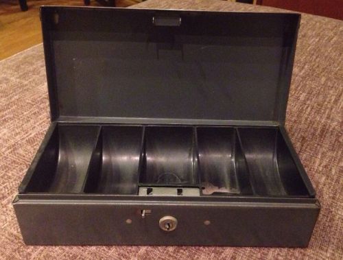 Vintage Metal Cash Box With Plastic Insert &amp; WORKING KEY