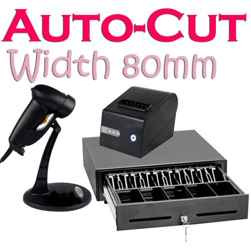 Cash Money Drawer + Thermal Receipt Printer 3.1&#034; Auto Cut + Laser Scan Scanner