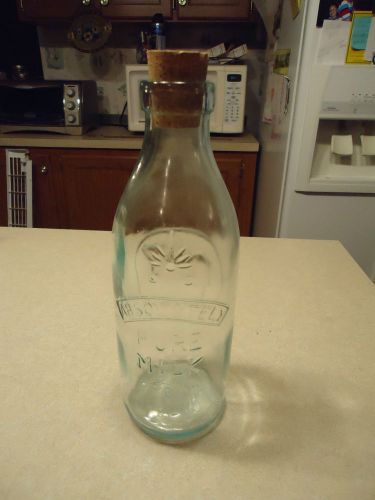 &#034;Absolutely Pure&#034; Milk Bottle w/ Embossed Cow Design