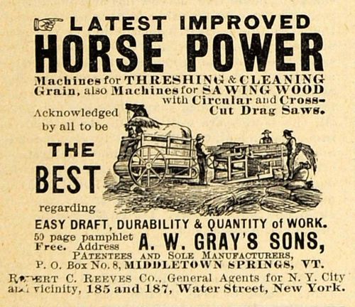 1893 Ad A. W. Gray&#039;s Horse Power Farming Machinery Agricultural Agriculture AAG1