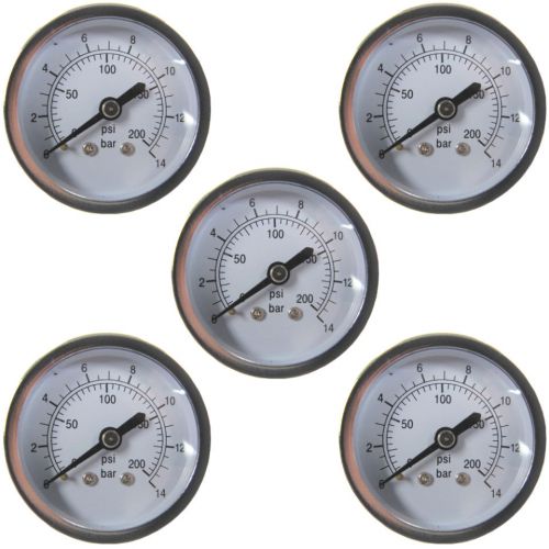 New 5 pack 1/4&#034; 200 psi air compressor pressure / hydraulic side mount gauges for sale