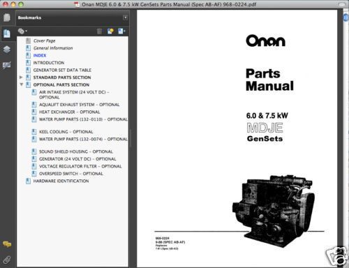 Onan MDJE SERVICE, Parts, OPERATORS Manual -8- MANUALS - SEARCHABLE &amp; INDEXED CD