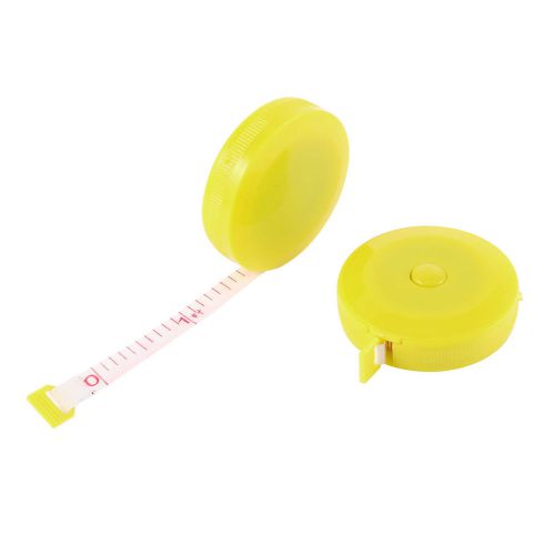 2 Pcs Yellow Plastic Round Shell Retractable Measuring Tape Ruler 150cm 45 Cun