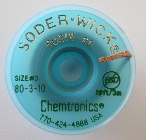 CHEMTRONICS SODER WICK Rosin SD Size#3 80-3-10 1.9mm 10ft 3m DESOLDERING Braid