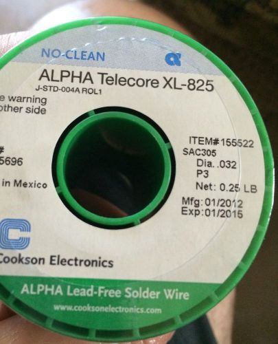 ALPHA Telecore XL-825 J-STD-004A ROL1 .032inch No Clean SOLDER 155522 NET.25 Lb