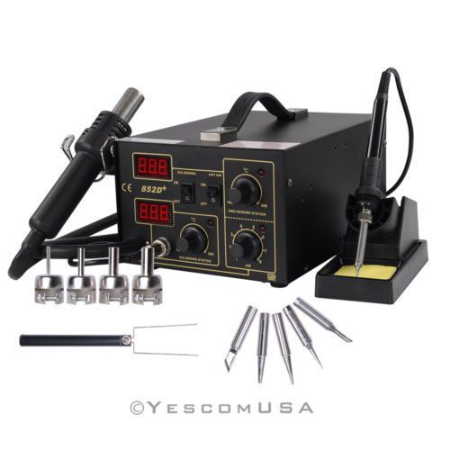 2 in1 SMD Soldering Rework Station Hot Air &amp; Iron 852D+  include 5Tips ESD PLCC