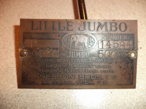 1 3/4 hp NELSON BROTHERS LITTLE JUMBO TAG BRASS GEAR GAS ENGINE HIT AND MISS