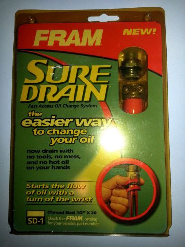 Fram Sure Drain SD-1 Thread Size 1/2&#034; x  20 Oil Change System...New In Pkg