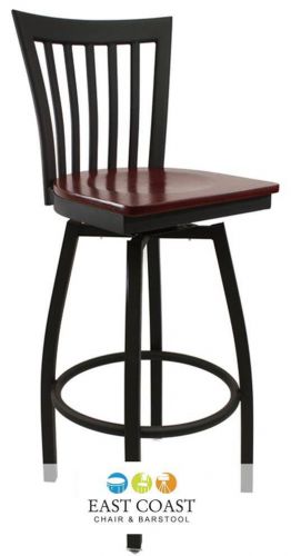 New gladiator full vertical back metal swivel bar stool with mahogany wood seat for sale