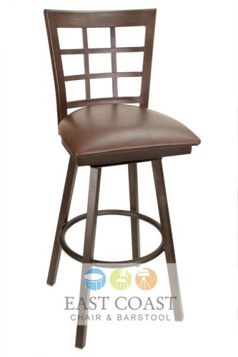 New gladiator rust powder coat window pane metal swivel bar stool w/ brown seat for sale